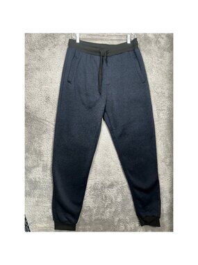 Real Essentials Jogger Pants Mens L Navy Blue Marled Fleece Lined Athletic Sweat
